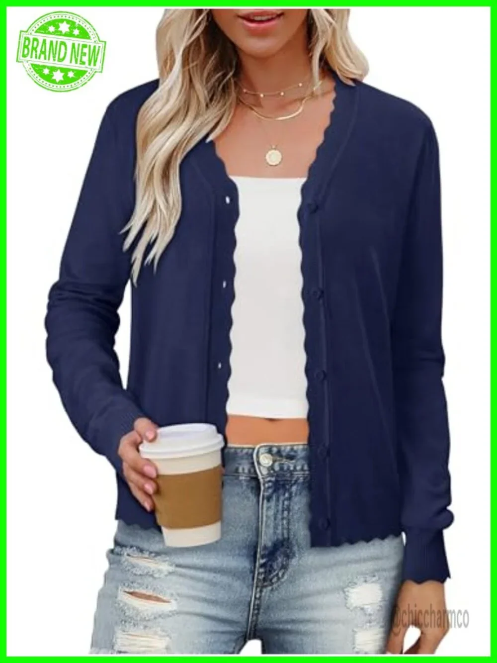 Lightweight V-Neck Cardigan Sweater for Women Long Sleeve Button Up Ribbed Knit